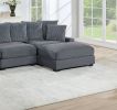 Living Room Furniture 1pc Ottoman Dark Gray Corduroy Soft Cushion Cocktail Ottoman Wood Legs
