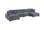 Living Room Furniture 1pc Ottoman Dark Gray Corduroy Soft Cushion Cocktail Ottoman Wood Legs