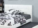Twin Size Bed w/ Trundle Slats White Faux Leather Upholstered Plywood Kids Youth Bedroom Furniture Wooden Slats 1pc Bed