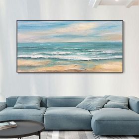 Hand Painted Large Ocean Seascape Canvas Oil Painting Beach Waves Texture Painting Sunrise Landscape Wall Art Custom Vacation Souvenir Gift (size: 120x240cm)