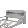 Wood Full Size Platform Bed with Built-in LED Light, Storage Headboard and Guardrail