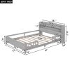 Wood Full Size Platform Bed with Built-in LED Light, Storage Headboard and Guardrail