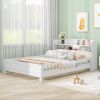 Wood Full Size Platform Bed with Built-in LED Light, Storage Headboard and Guardrail